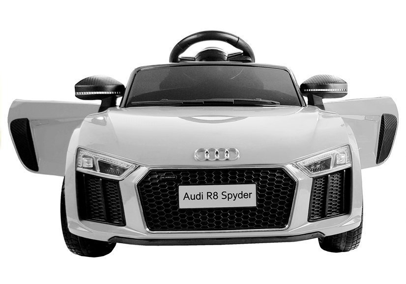 Audi R8 Spyde elektrinis sportinis automobilis balta spalva