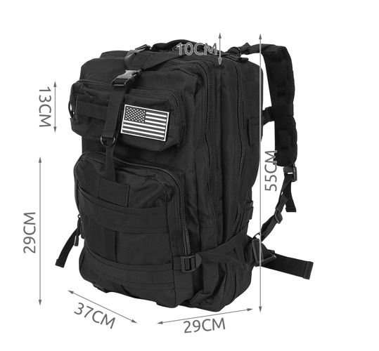 Karinio stiliaus xl kuprinė, 30 l, juoda