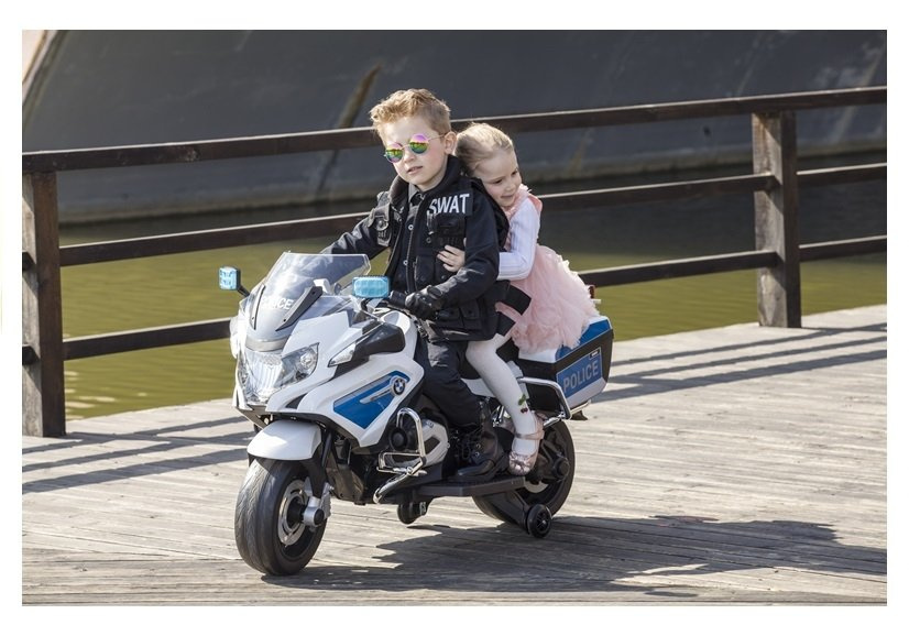 Elektrinis motociklas vaikams bmw r1200 police, baltas