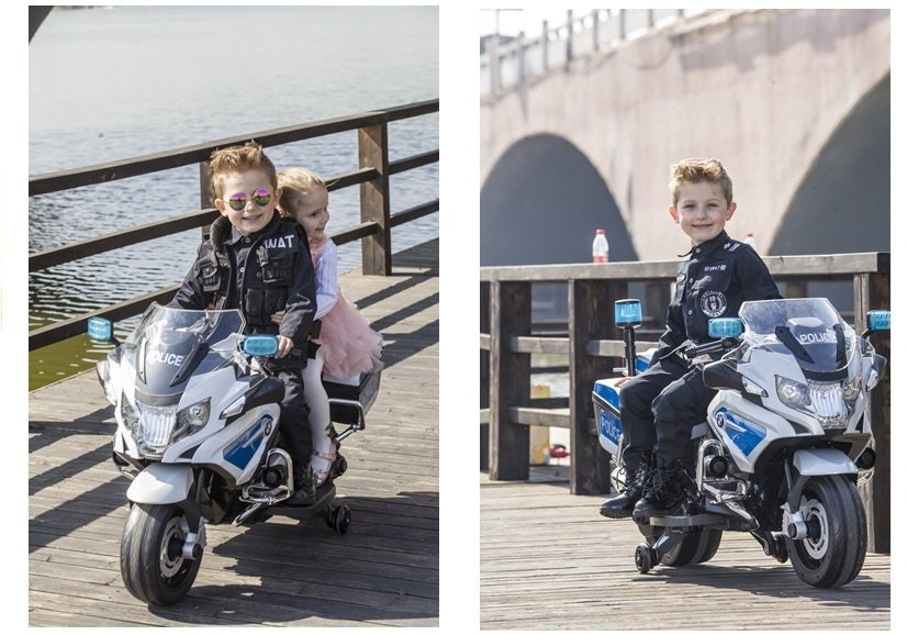 Elektrinis motociklas vaikams bmw r1200 police, baltas