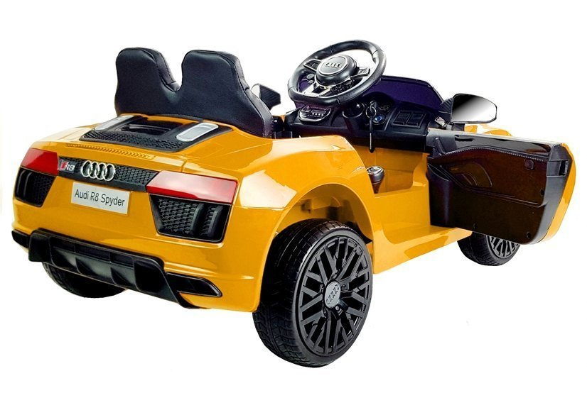 Dvivietis vaikiškas elektromobilis audi r8, geltonas