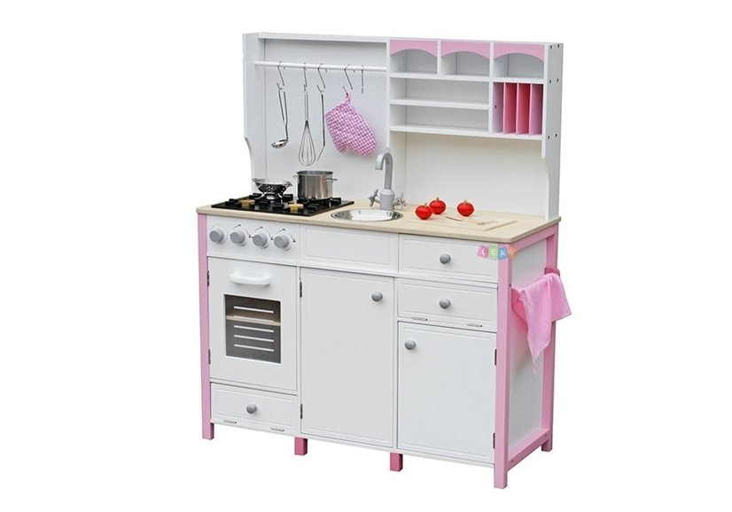 Medinė virtuvė su orkaite ir priedais lean toys