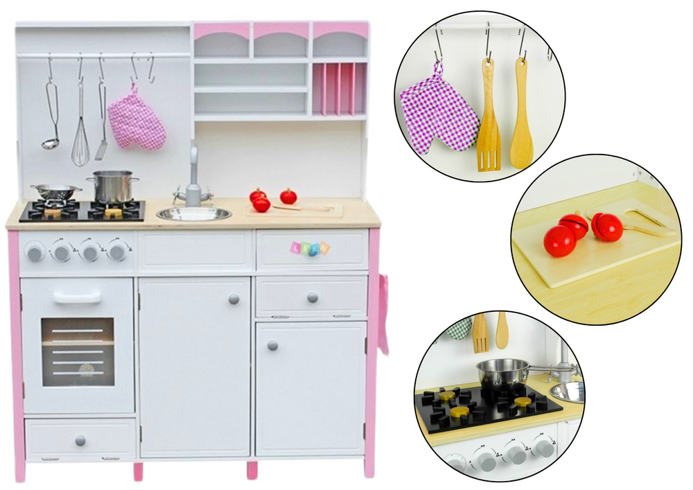 Medinė virtuvė su orkaite ir priedais lean toys