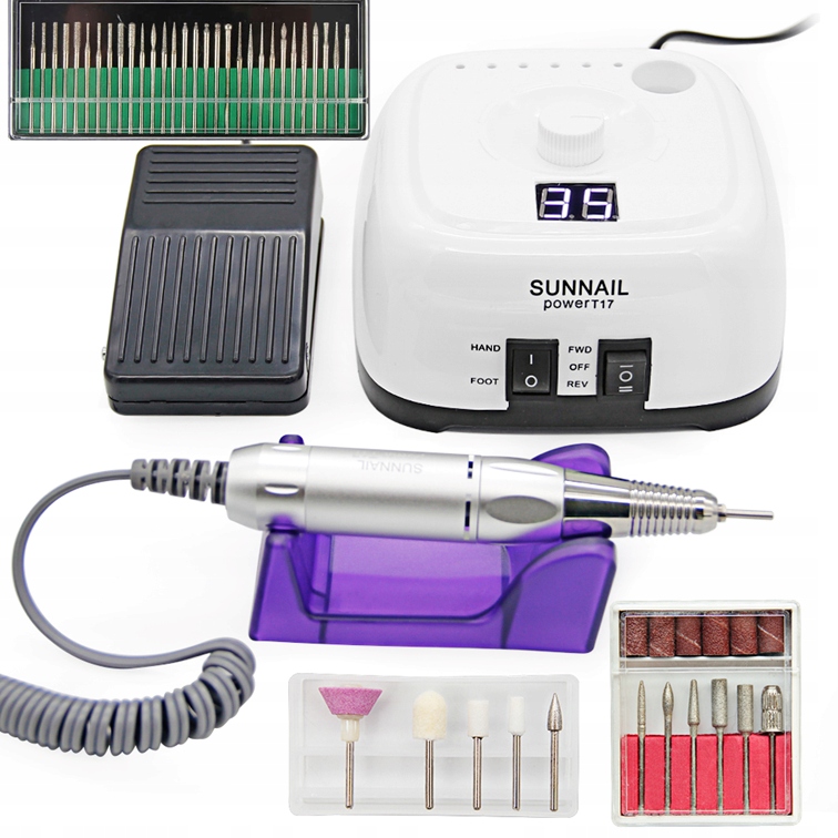 Sunnail 65w nagų freza + 3 rinkinių 41 vnt. frezų