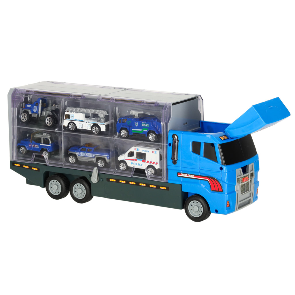 Sunkvežimis-tralas su 6 automobiliais