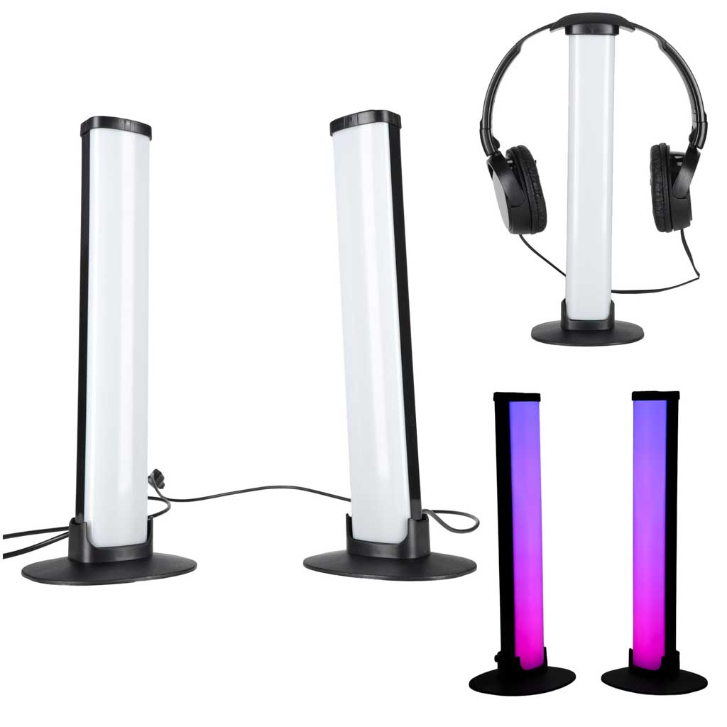 LED stalinės lempos RGB su nuotolinio valdymo pultu, juodos, 23,7 × 3,5 × 2,5 cm, 2 vnt.