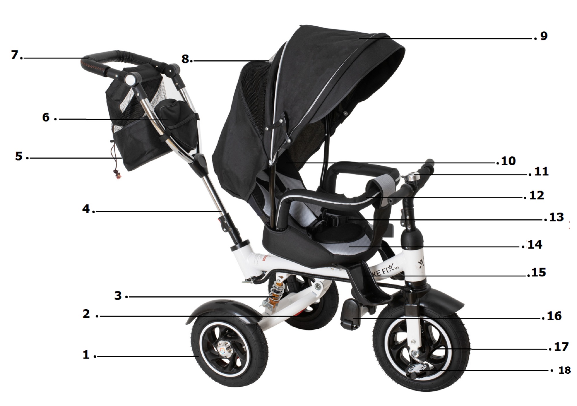 Triratis dviratukas su stogeliu trike fix v3 juoda