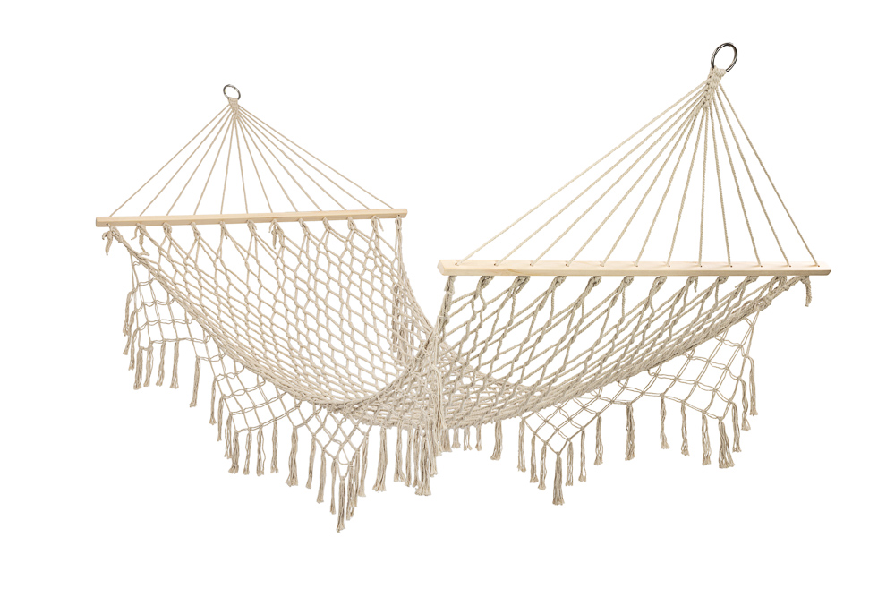 Sodo hamakas boho tinklelis su kutais 200 cm ecru spalvos
