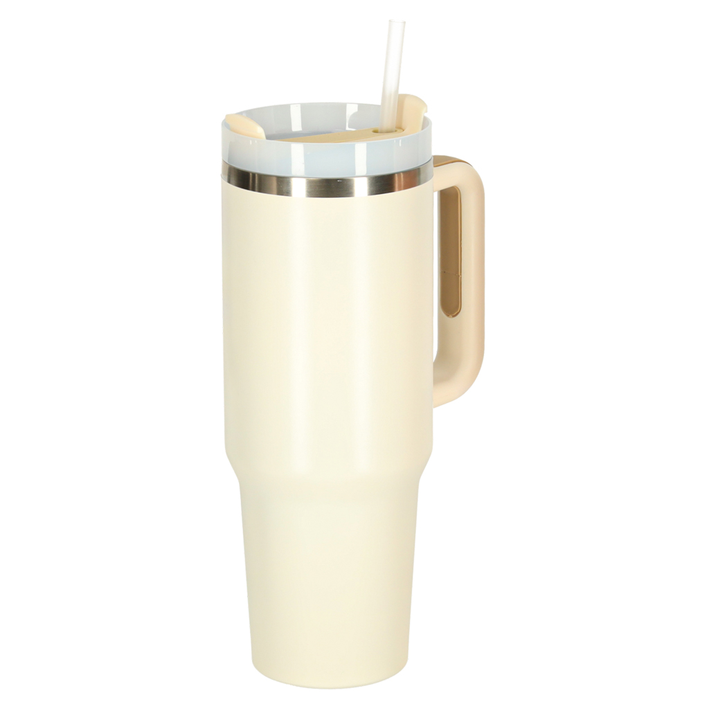 Termo puodelis su šiaudeliu ir rankena, 1200 ml, kreminės spalvos