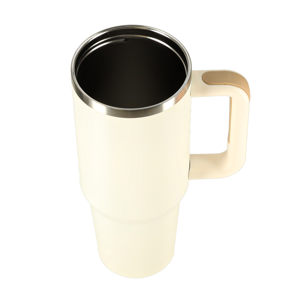 Termo puodelis su šiaudeliu ir rankena, 1200 ml, kreminės spalvos