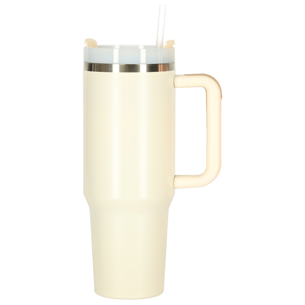 Termo puodelis su šiaudeliu ir rankena, 1200 ml, kreminės spalvos