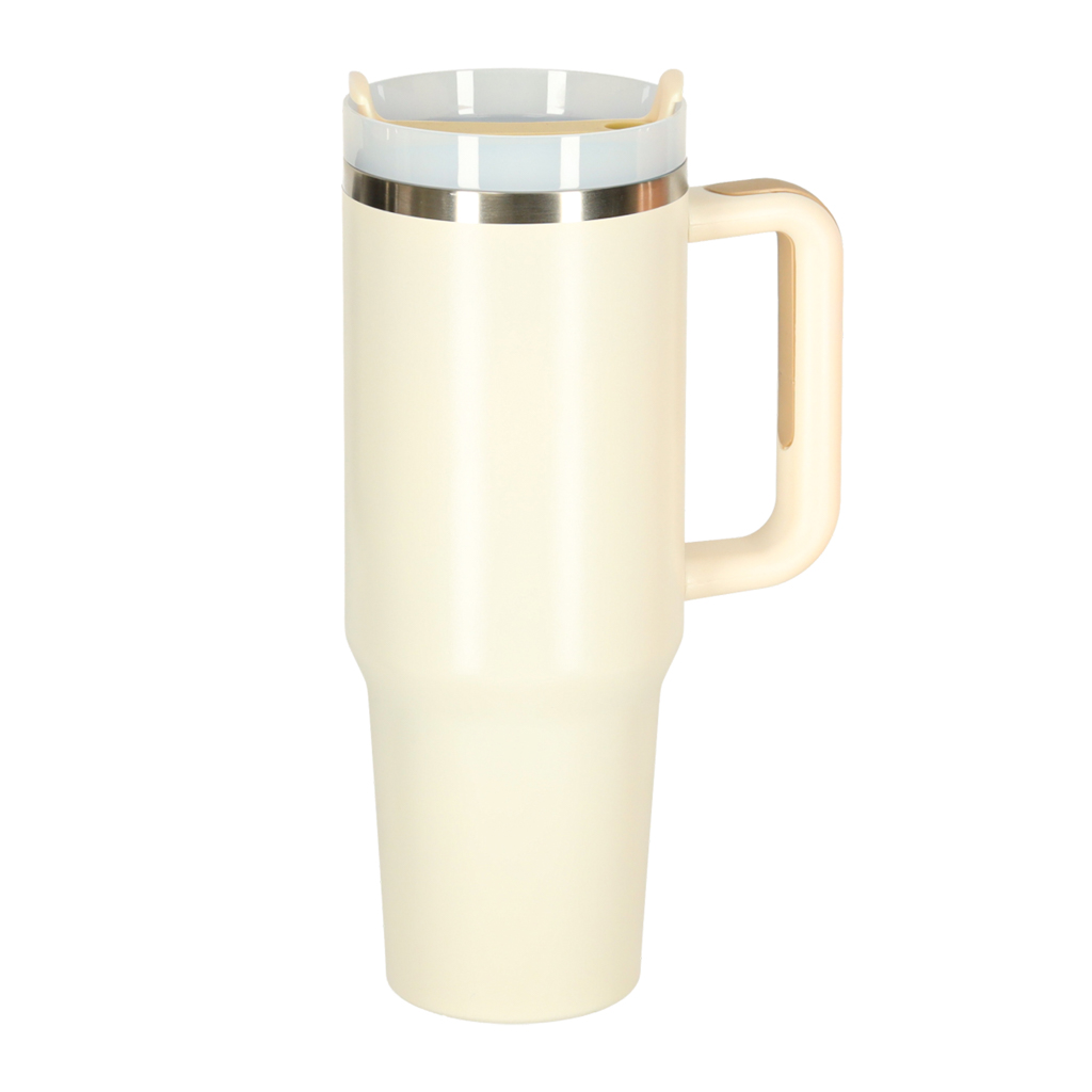 Termo puodelis su šiaudeliu ir rankena, 1200 ml, kreminės spalvos