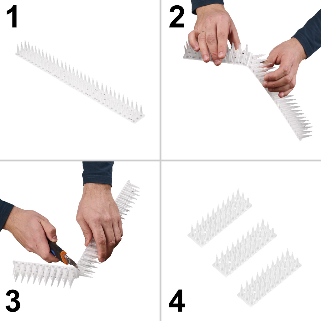 Plastikinis balandžių spyglių rinkinys, baltas, 8 vnt., 43 cm