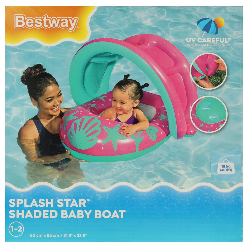 Bestway 34091 pripučiamas pontonas su stogeliu rožinės spalvos