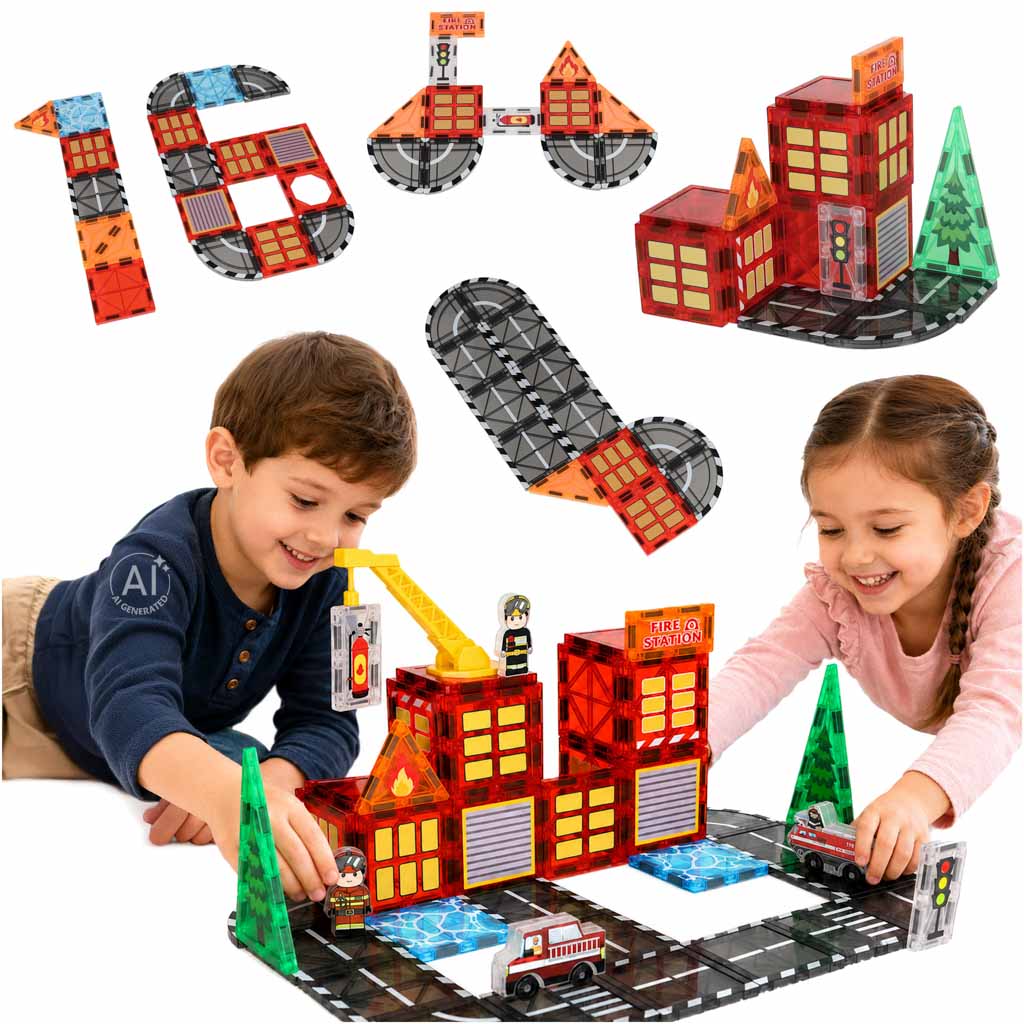 Magnetinės kaladėlės gaisrinė 48 vnt.