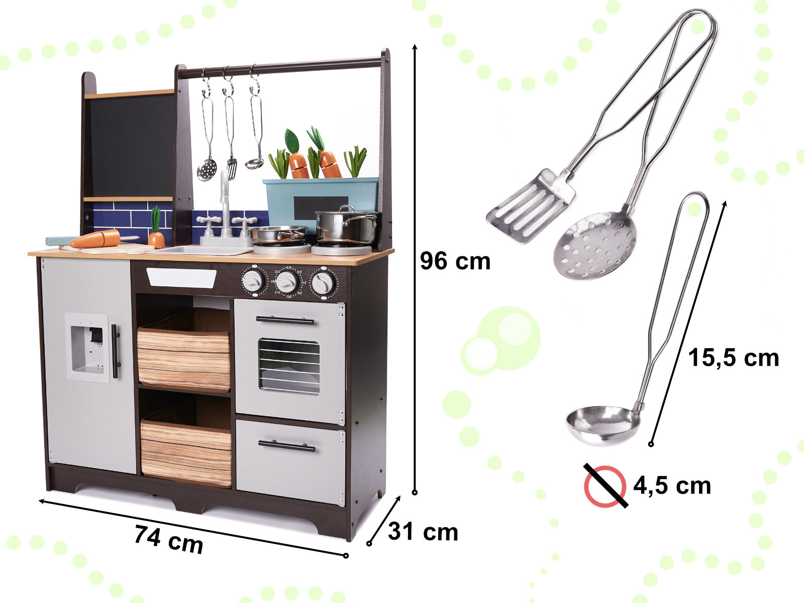 Medinė virtuvėlė su priedais loft xxl, 96 cm
