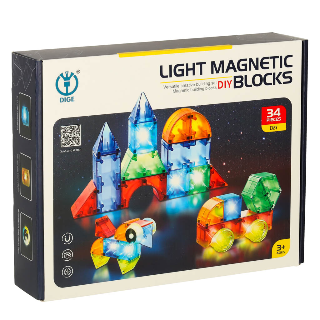 3d konstrukcijų magnetinės plytos led šviečiančios 32 el.