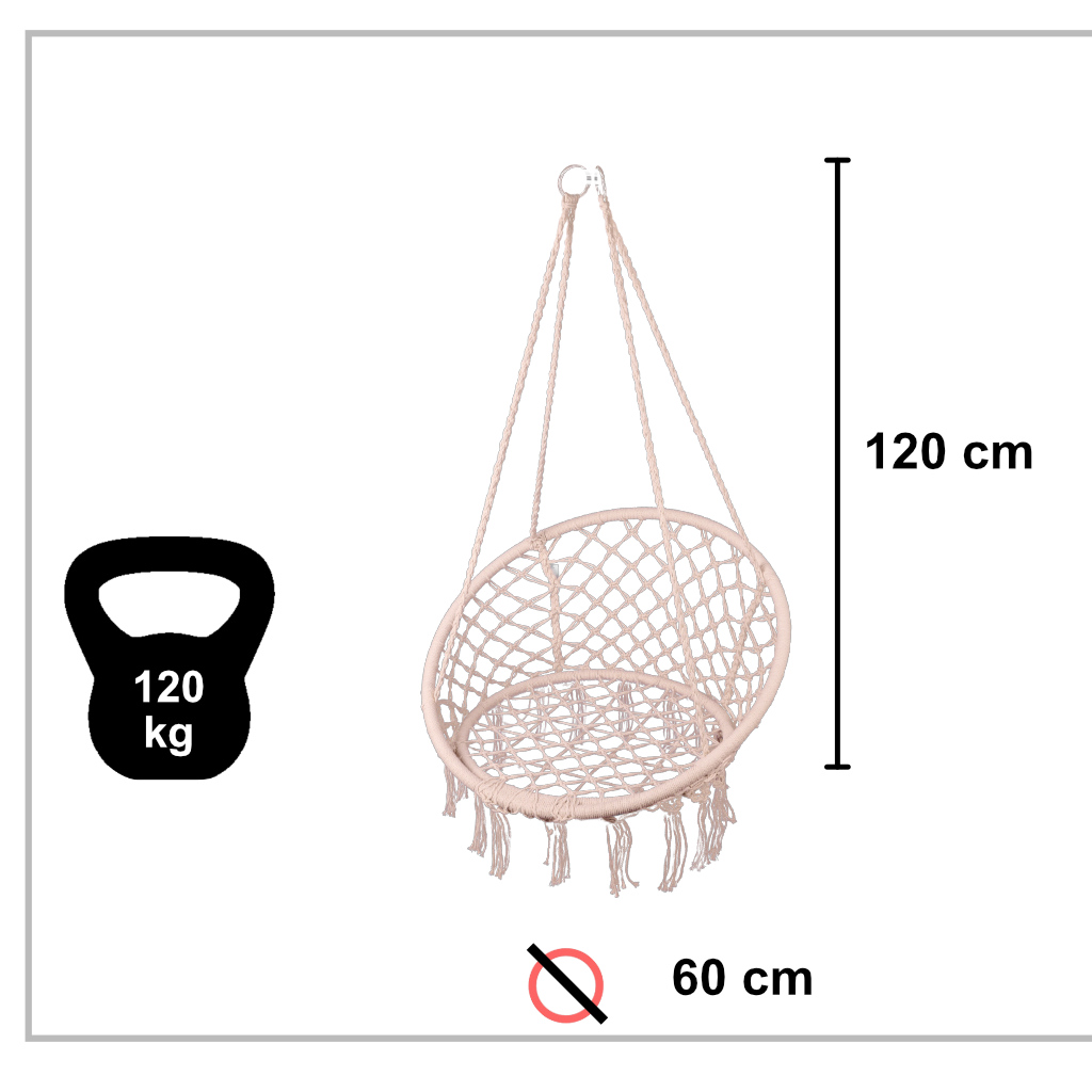 Lauko pakabinama kėdė krėslas su pagalve XXL 120 kg Boho style, rožinis