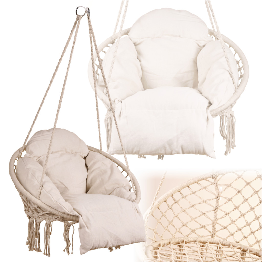 Lauko pakabinama kėdė krėslas su pagalve XXL 120 kg Boho style, rožinis