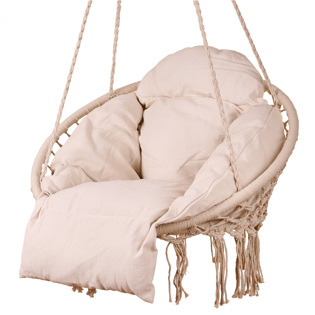 Lauko pakabinama kėdė krėslas su pagalve XXL 120 kg Boho style, rožinis