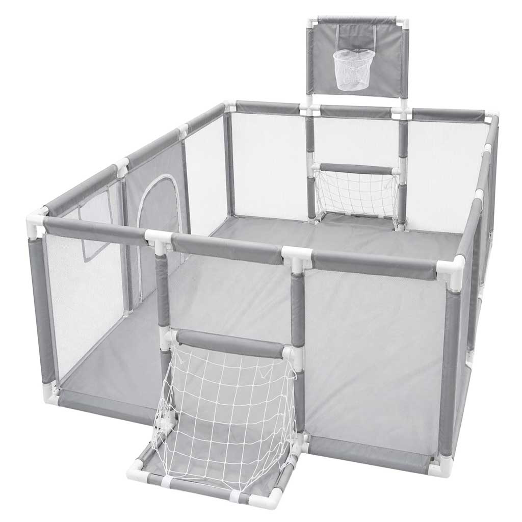 Maniežas su krepšinio lanku ir futbolo vartais, pilkas ir baltas, 230 × 118 × 102 cm