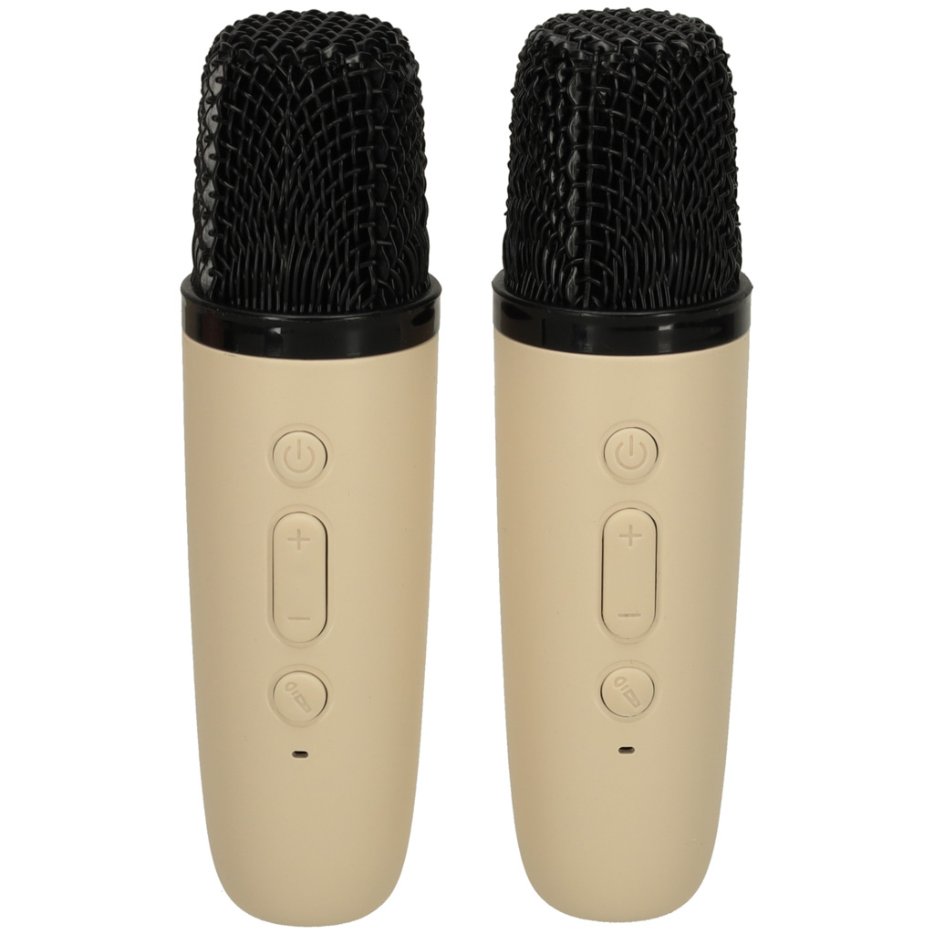 Karaokės rinkinys 2 mikrofonai + nešiojamas garsiakalbis bluetooth usb led smėlio spalvos