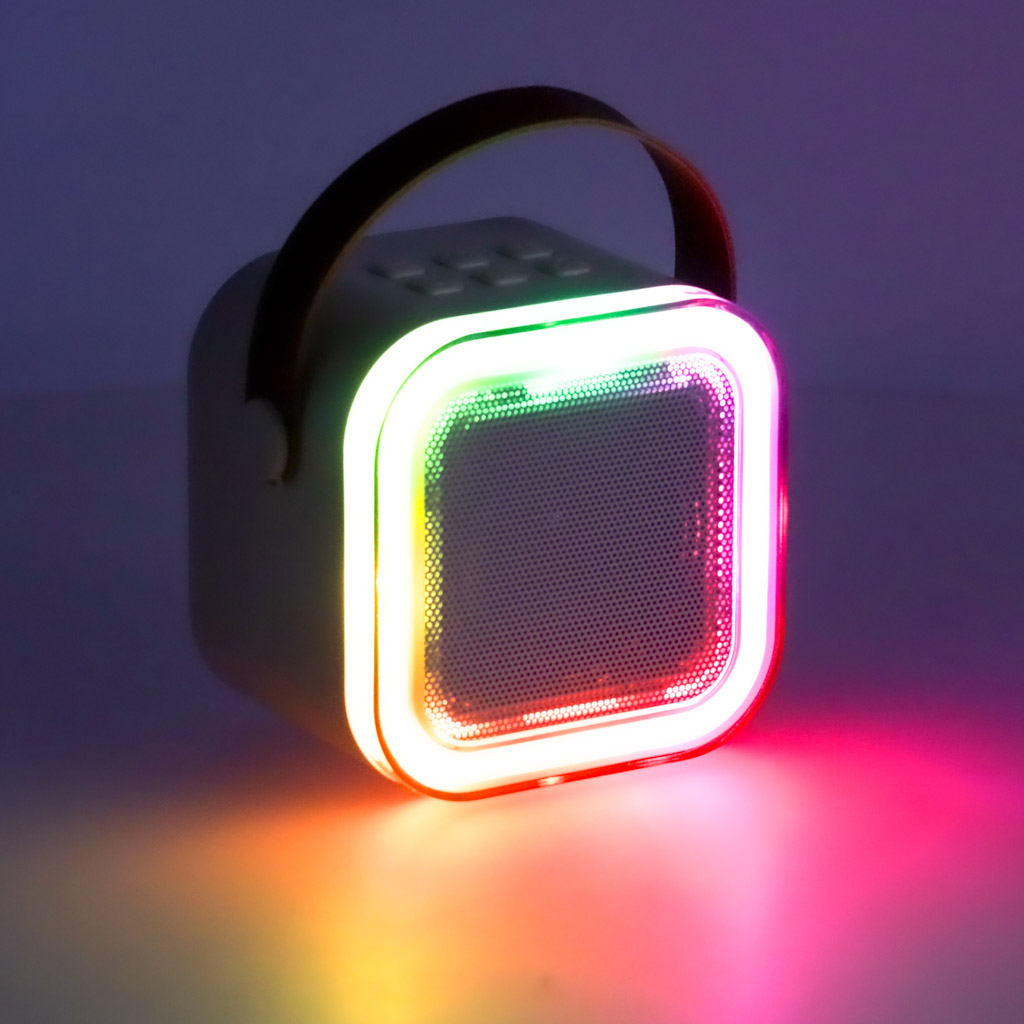 Karaokės rinkinys 2 mikrofonai + nešiojamas garsiakalbis bluetooth usb led smėlio spalvos
