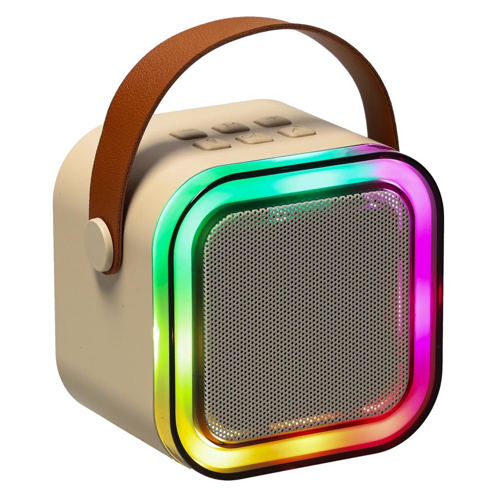 Karaokės rinkinys 2 mikrofonai + nešiojamas garsiakalbis bluetooth usb led smėlio spalvos