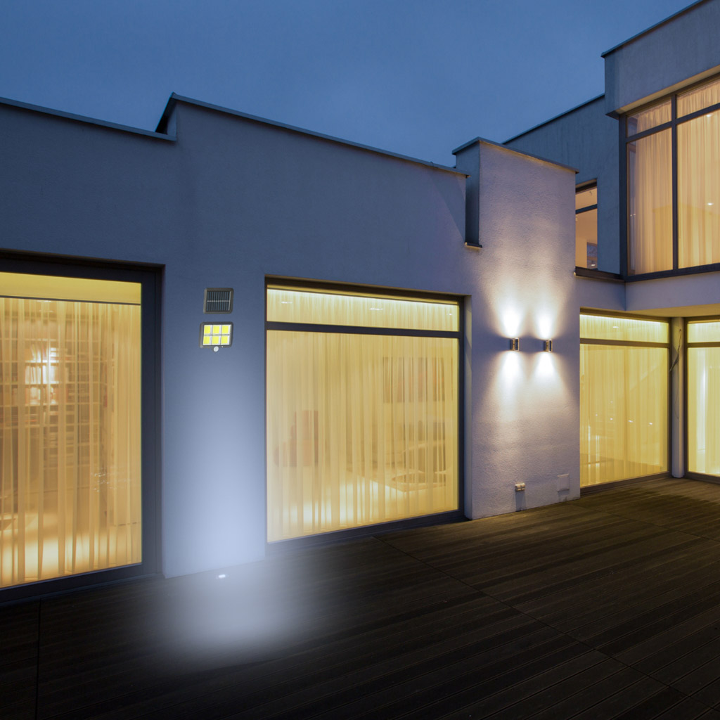 Saulės šviestuvas su judesio jutikliu 120 led