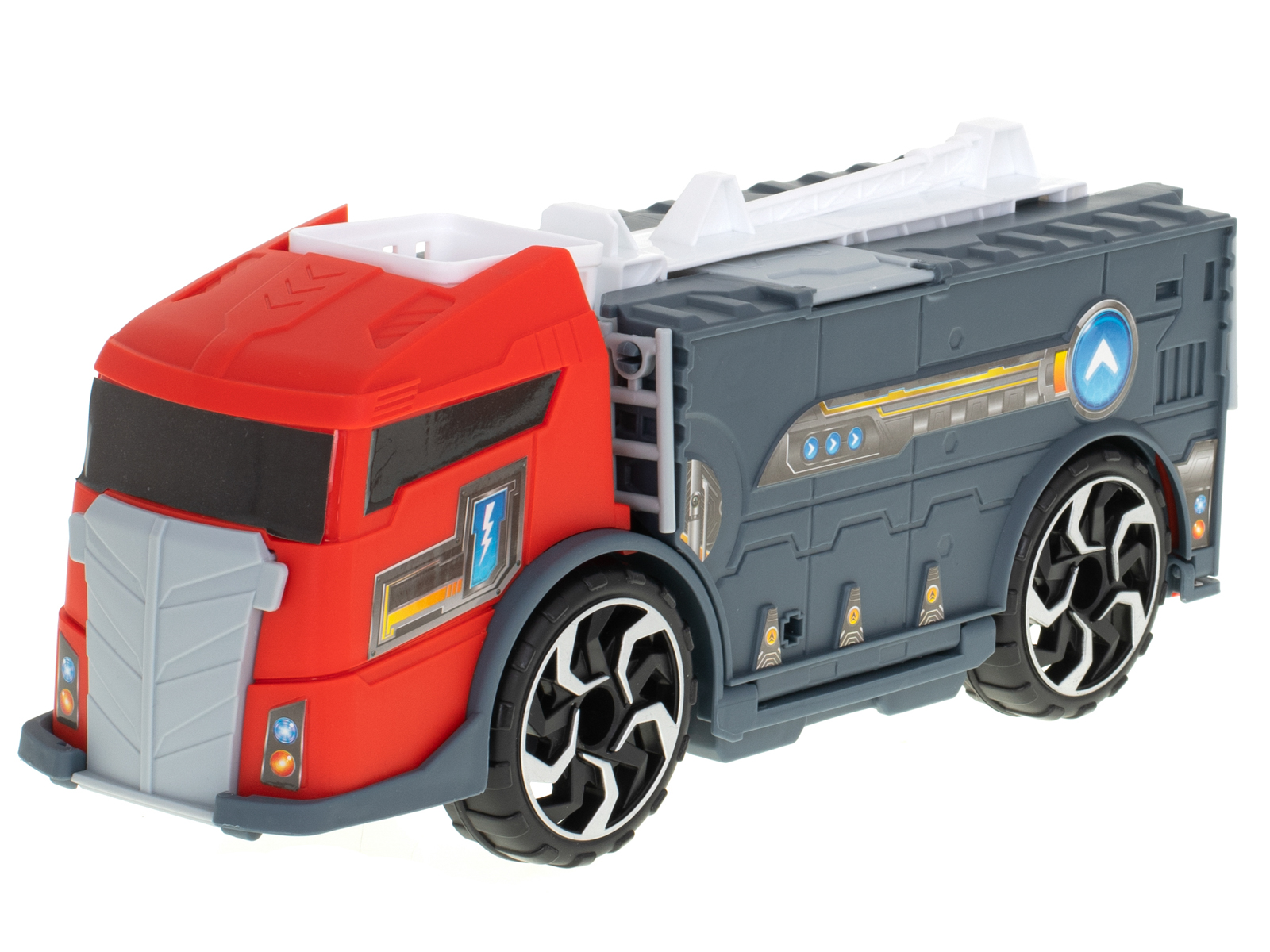 Transporterio sunkvežimis tir 2in1 automobilių stovėjimo aikštelė, gaisrinė + 3 automobiliai raudona