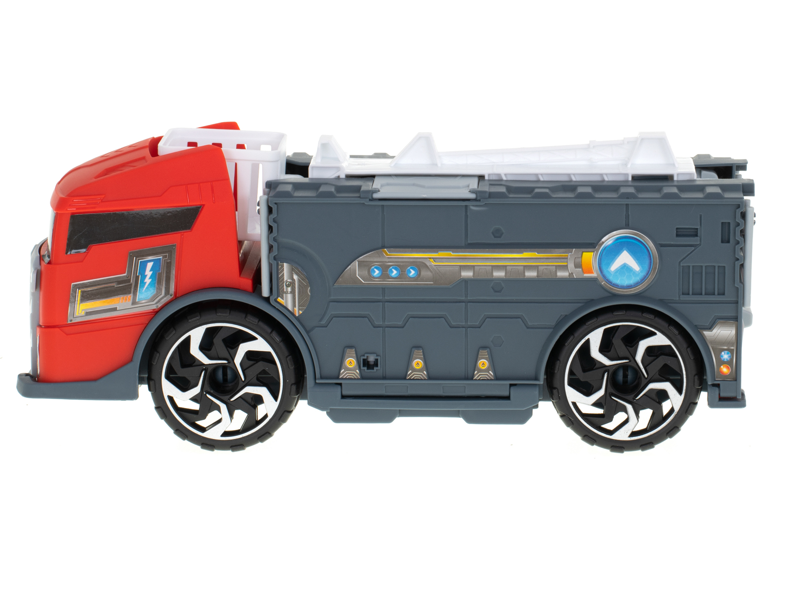 Transporterio sunkvežimis tir 2in1 automobilių stovėjimo aikštelė, gaisrinė + 3 automobiliai raudona