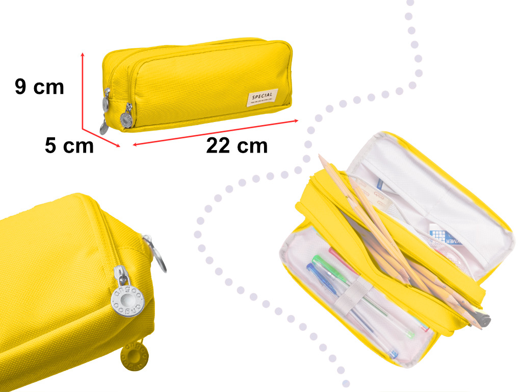 Trivietis mokyklinis pieštukų dėklas, 3in1, geltona
