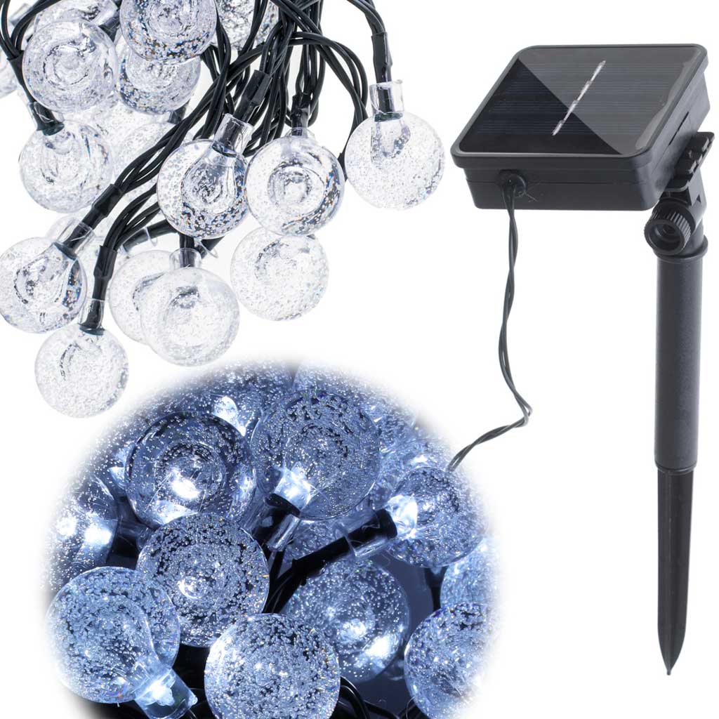 Saulės sodo girlianda 7m 50led šaltai baltos spalvos