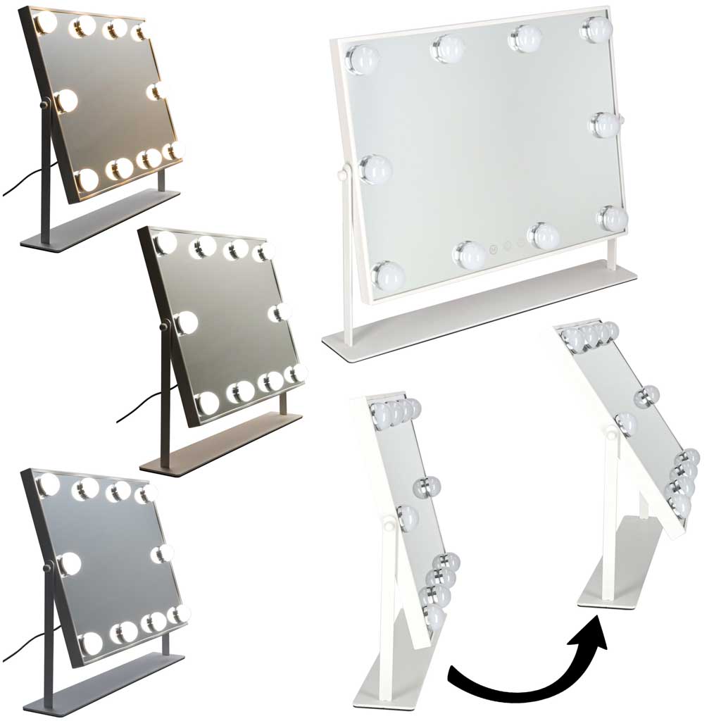 Kosmetinis veidrodis su 10 LED lempučių ir 3 šviesos spalvomis, baltas, 45 × 37 × 7,5 cm