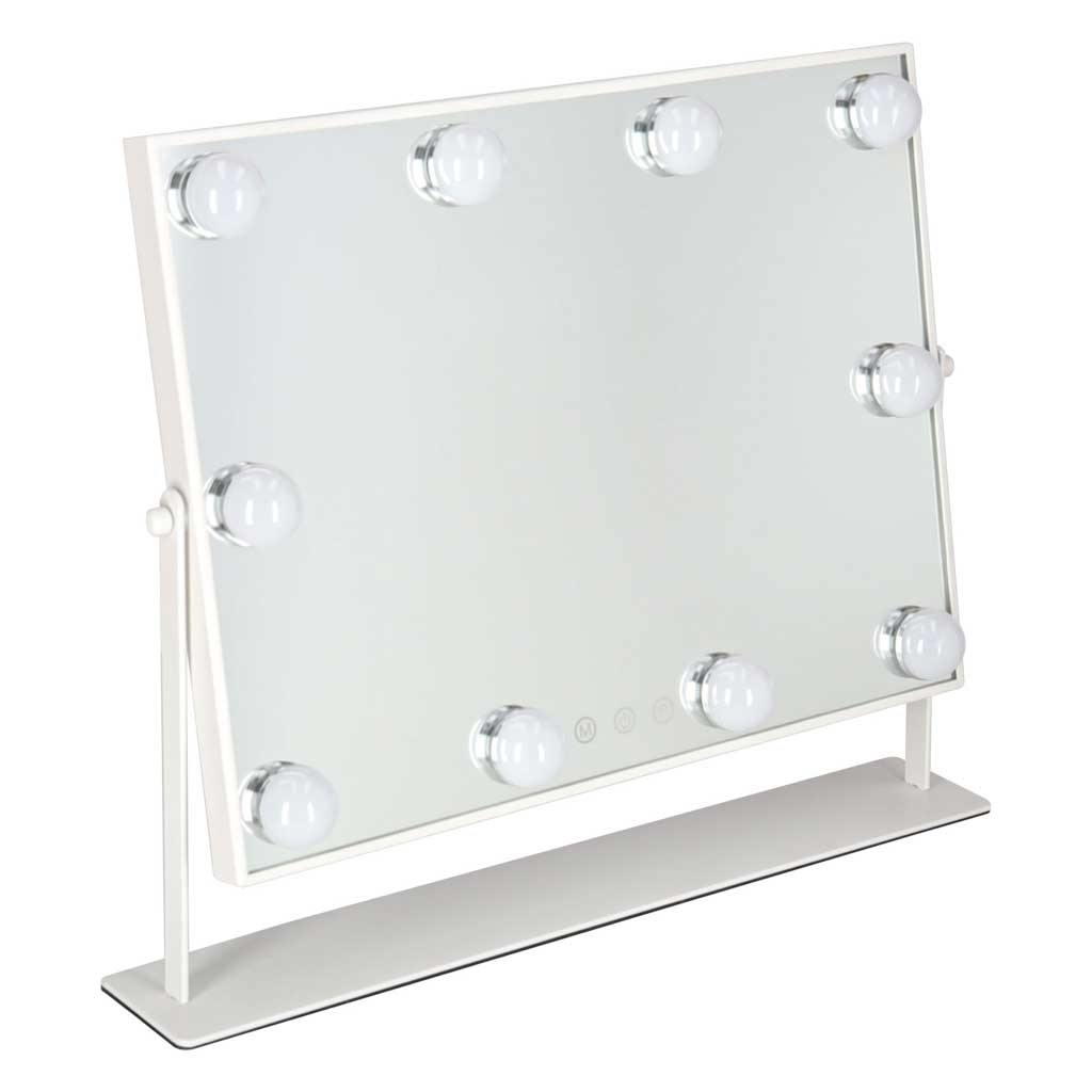 Kosmetinis veidrodis su 10 LED lempučių ir 3 šviesos spalvomis, baltas, 45 × 37 × 7,5 cm 2