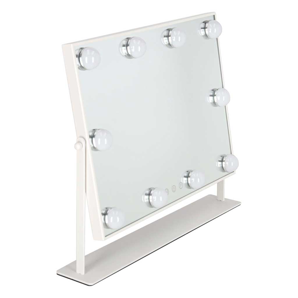 Kosmetinis veidrodis su 10 LED lempučių ir 3 šviesos spalvomis, baltas, 45 × 37 × 7,5 cm