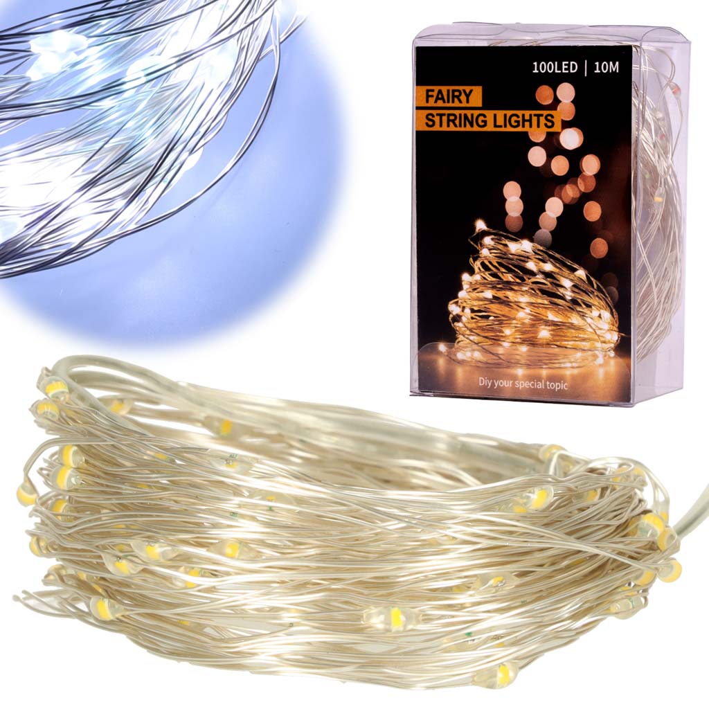 Led girlianda 10 m 100 led, šaltai balta