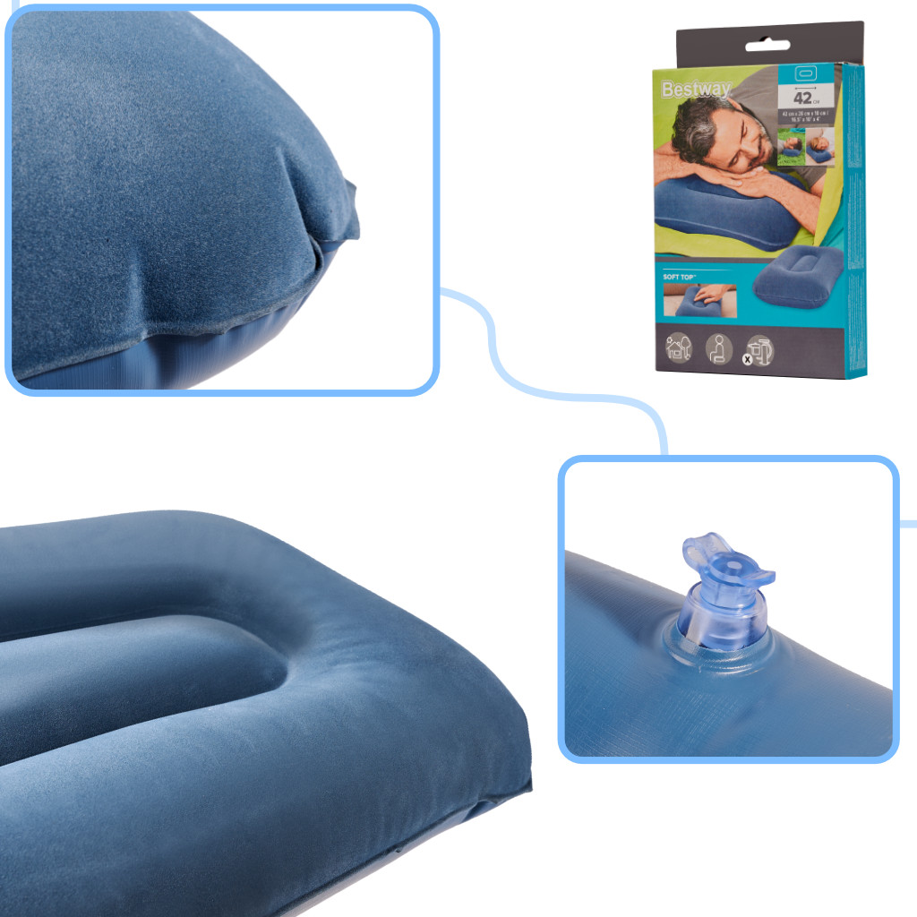 Bestway 67121 kelioninė pripučiama veliūrinė pagalvėlė tamsiai mėlyna