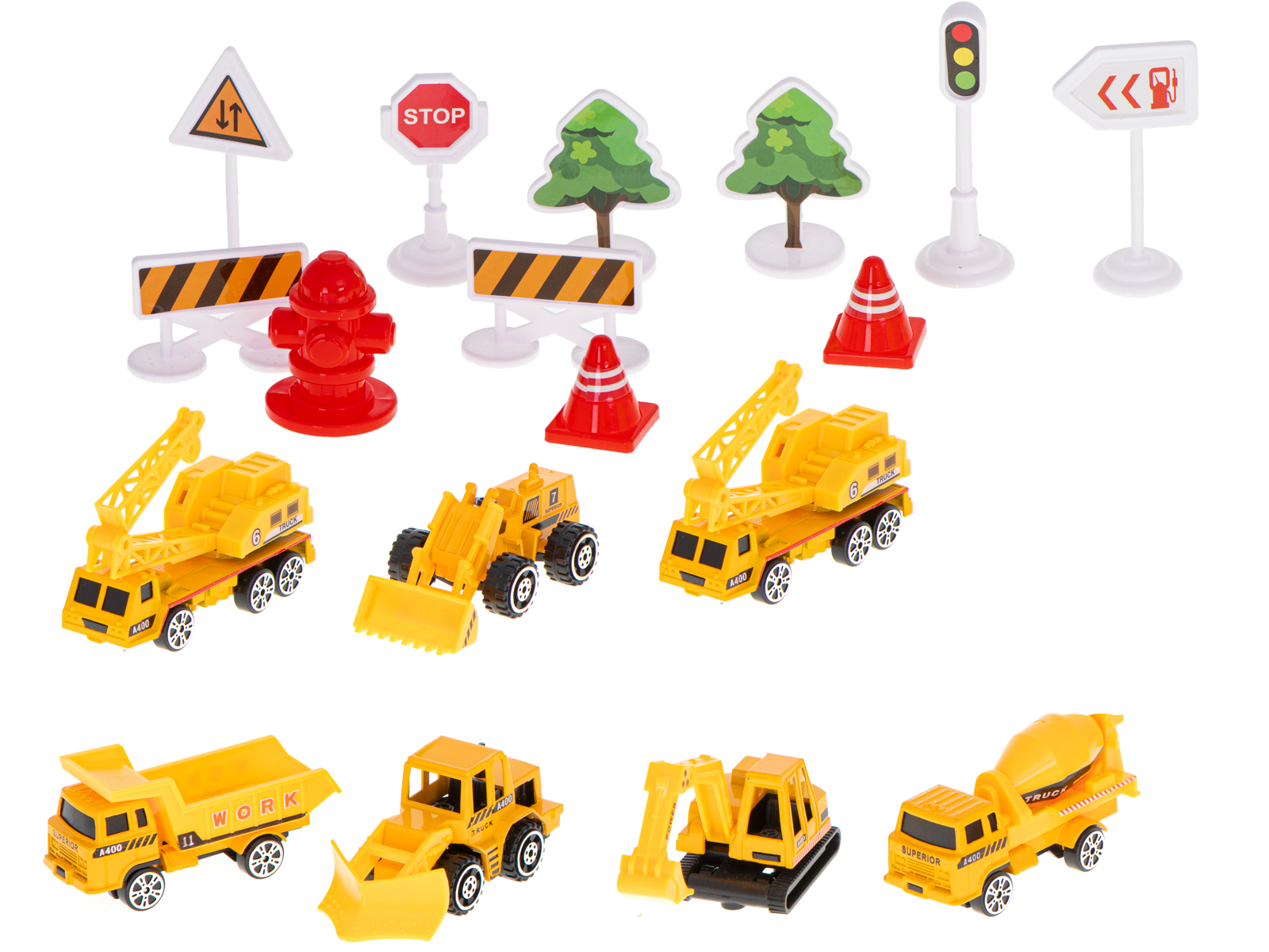 Transporterio lėktuvas + 6 automobiliai statybinės transporto priemonės šonas/priekyje
