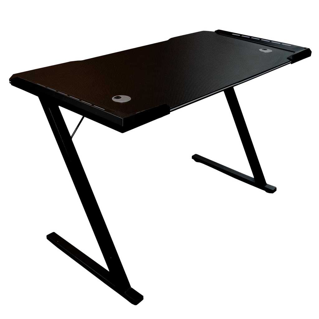 Žaidimų stalas su RGB LED apšvietimu ir 2 kabelių angomis, juodas, 120 × 60 × 74 cm 3