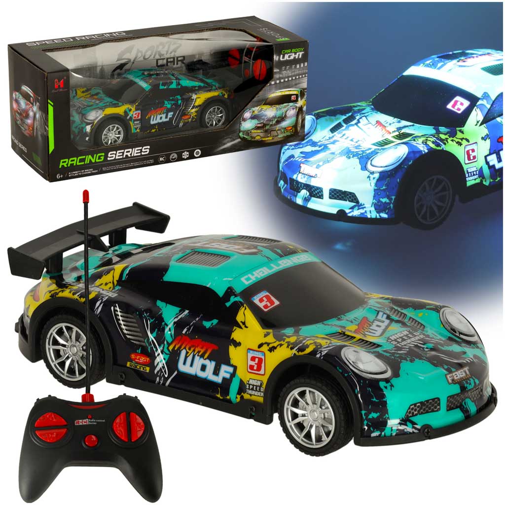 Rc sportinis automobilis mėlynos ir žalios spalvos