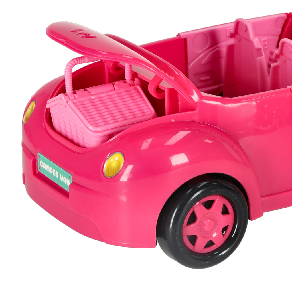 Lėlių automobilis kabrioletas rožinės spalvos 4 el.