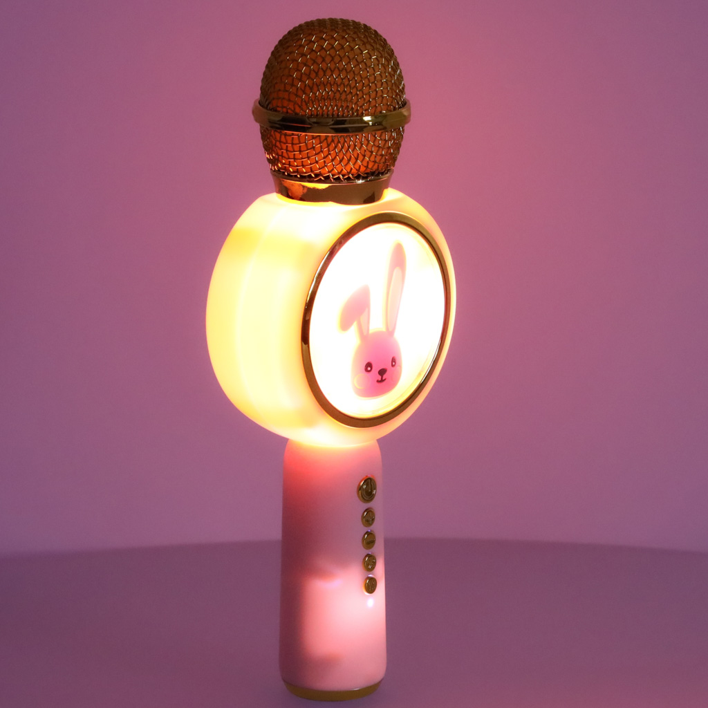 Belaidis mikrofonas karaoke zuikučiui rožinės spalvos