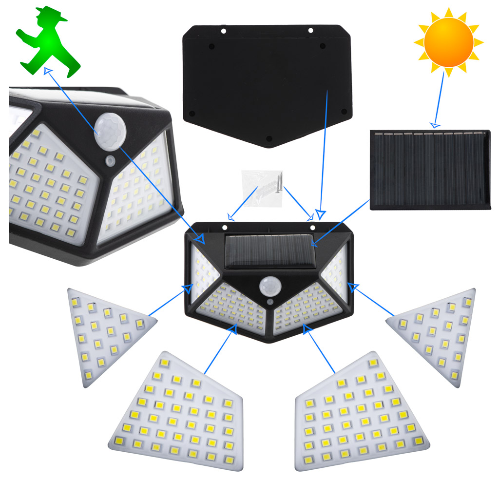 Saulės šviestuvas 100 led, juodas