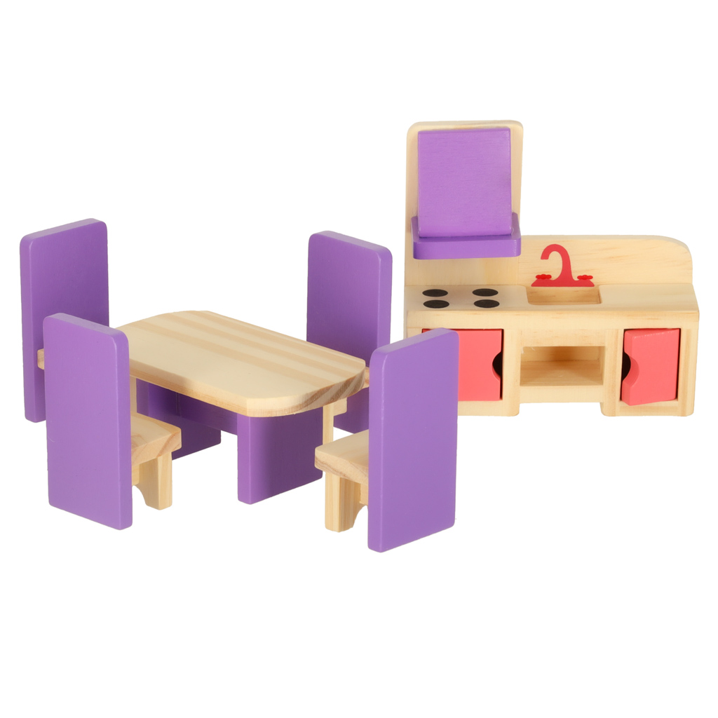 Lėlių namų baldai mediniai violetiniai