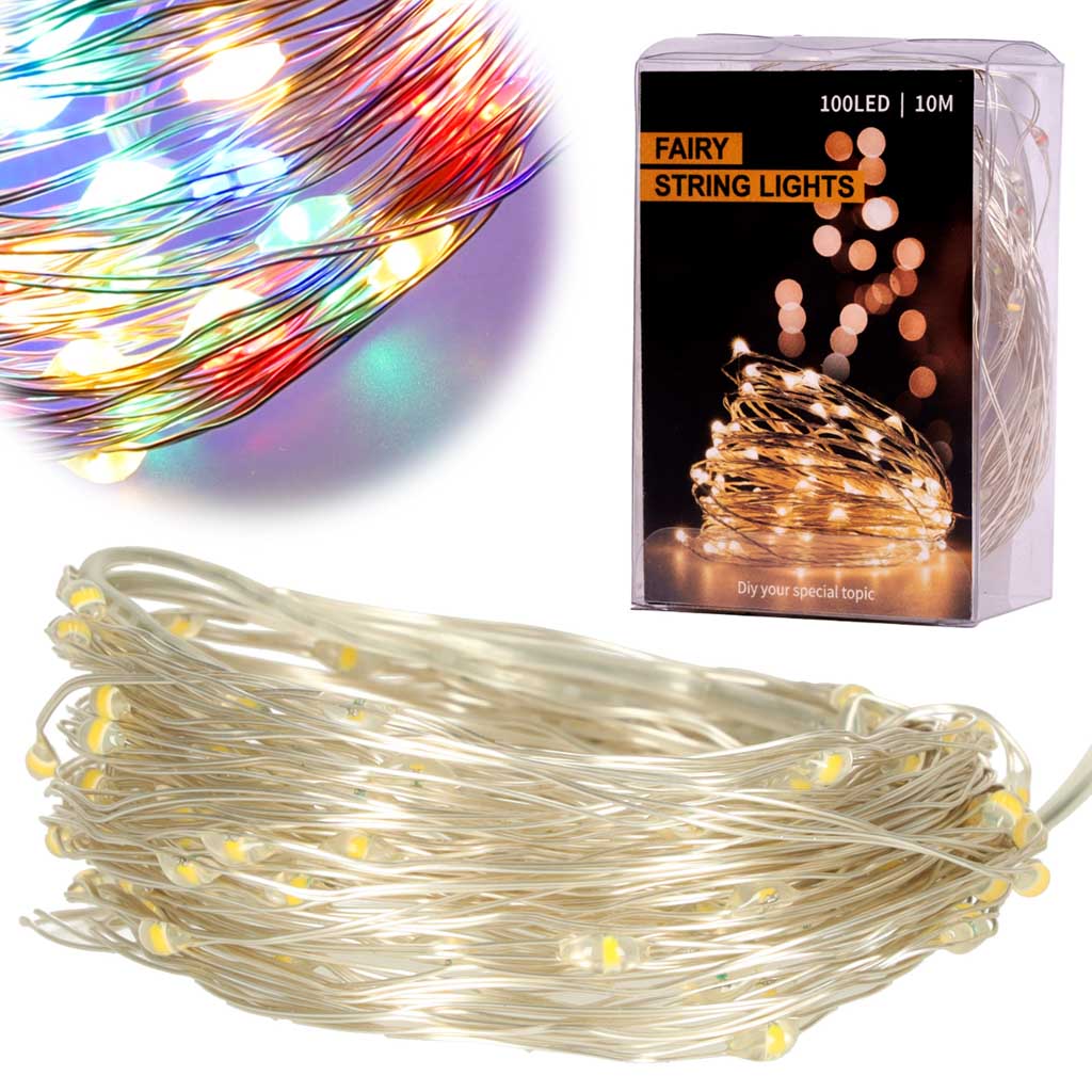 Led girlianda 10 m. 100 led, daugiaspalvė
