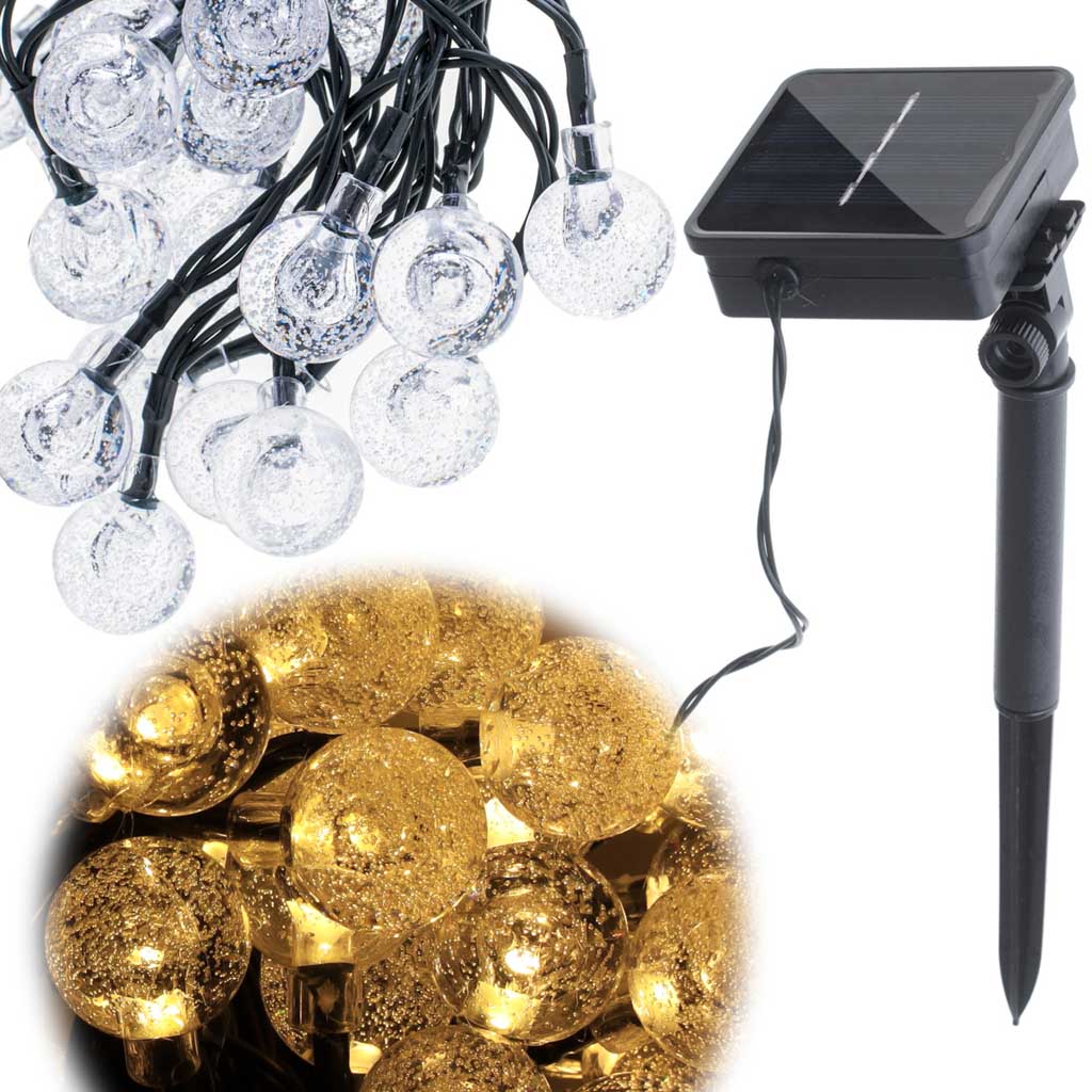 Saulės sodo girlianda 7m 50led šiltai baltos spalvos