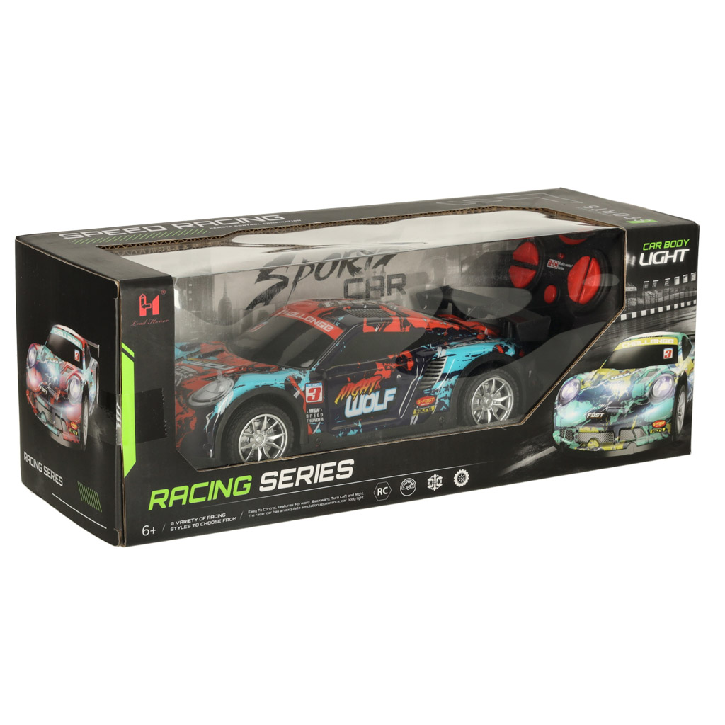 Rc sportinis automobilis mėlynos ir raudonos spalvos