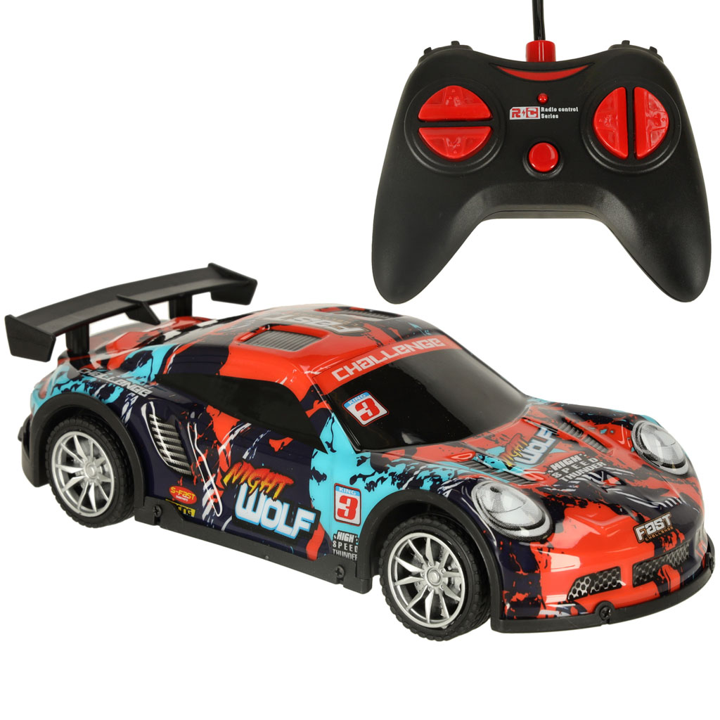 Rc sportinis automobilis mėlynos ir raudonos spalvos