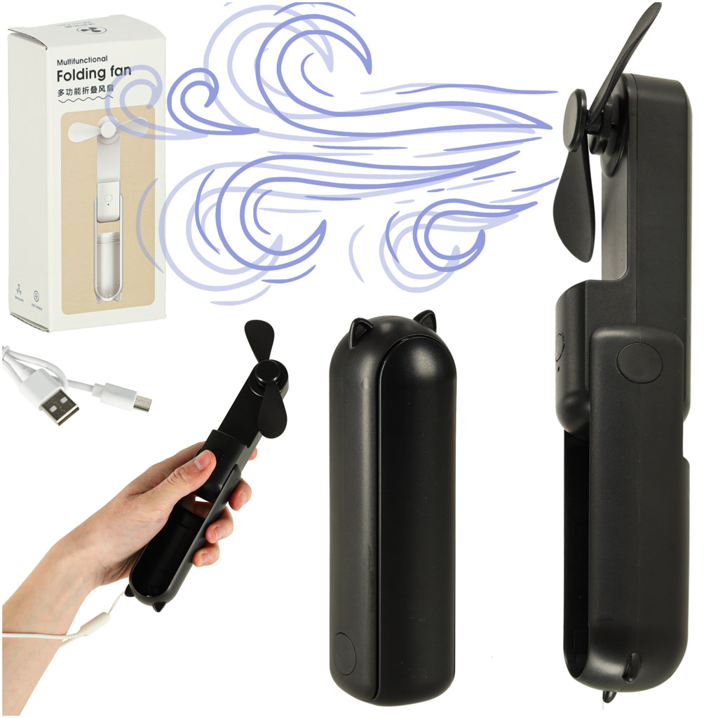 Nešiojamas usb ventiliatorius 3 greičių, 1200 mah, juodas